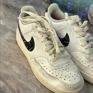 Nike White and Black Pink Court Vision Shoes